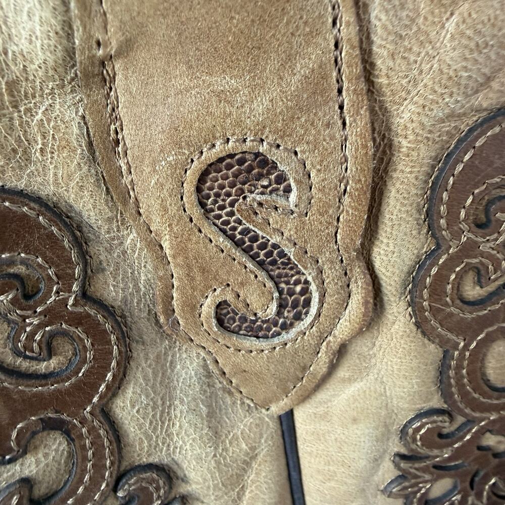 Cuadra Genuine Teju Lizard Cowboy Boots Women Brown Scroll Overlay Size 8 - Picture 6 of 11